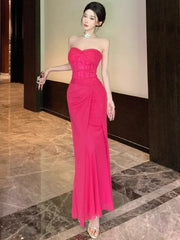 Hnewly Dresses Women Sexy Lace Patchwork Strapless Slim Ruched Backless Temperament Cocktail Dress Party Female Fashion