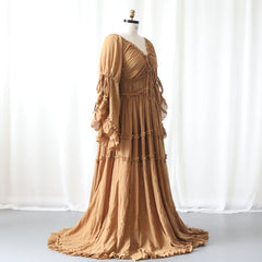 Hnewly Maternity Dress Photoshoot Boho Long Sleeve Pregnancy Gown Flowy Ruffle Maxi Dresses Baby Shower Photography Prop Elegant Style