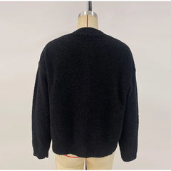 Hnewly Casual Women's Knitted Solid Cardigan Loose O-neck Single Breasted Full Sleeve Female Sweater Autumn Lady Chic Knitwear