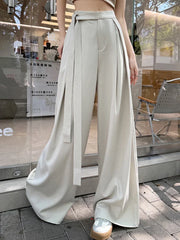 Hnewly Elegant Office Suits Pants for Women with Sashes High Waisted Wide Leg Baggy Blazer Pants with Pocket Beige Black Khaki
