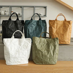 Hnewly Ins Fashion Casual Totes Vintage Bucket Shaped Handbag Wash Dupont Paper Shoulder Bag Messenger Bags For Women