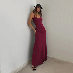 Hnewly Summer Autumn Bodycon Women Dress Sexy Spaghetti Strap Sleeveless Solid Floor Length Dress Fashion Elegant Party Night Vestidos