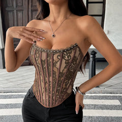 Hnewly Sexy chic lace Corset Strapless Korean Camis Tank Top Basic Fashion Off Shoulder Summer Women Clothing
