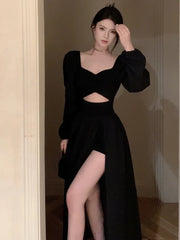 Hnewly DRESS TO IMPRESS Dress Women Gentle Vintage Pure Chic Long-sleeve Folds Square Collar A-line Autumn Dating Vestidos Defined Aesthetic OOTD