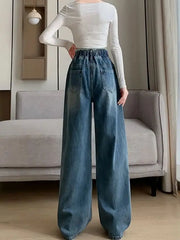 Hnewly Large Size Denim Trousers Women Trailing Straight Wide Leg Loose High Waisted Slim Lace Tassel Higher Pants