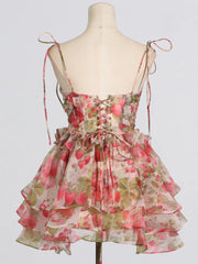 Hnewly Fashion Printed Dress Women's Sleeveless Bow Lace Up Waist Retraction A Line Dresses 2025 Summer New Tide