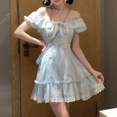 Hnewly Lolita Kawaii Y2k Colorful Dot Print Dress Women Sweet Sleeveless Mini Dress Outwear One Piece Dress Korean Fashion Clothing