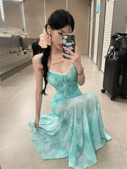 Hnewly Oversize Lace Patchwork Camisole Dresses Sexy Slim Fit Bodycon Fishtail Dress for Women 2025 Summer New Vestidos Mujer