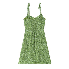 Lunivop Green Floral Print Sexy Sling Mini Dress Women Summer A-line Casual Holiday Robe