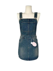 Hnewly Slimming Design Denim Overalls Short Skirt Women's Summer plus Size Belly in to Thin Dress College Style Sleeveless A-Line Skirt