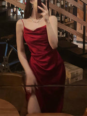 Hnewly DRESS TO IMPRESS Fashion Bodycon Women Red Dress Satin Sleeveless Spaghetti Strap Sexy Party Club Vestidos Female Casual Evening Mujers Robe