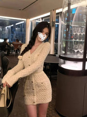 Hnewly DRESS TO IMPRESS French Elegant Slim Knitted Dress Short Party One Piece Dress Korean Fashion Winter Sexy Bodycon Y2k Mini Dress Woman Chic