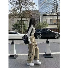 Hnewly White Heart Leggings Sports Pants for Women Autumn New Loose Bf Lazy Casual Pants Simple Sport Pants