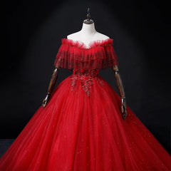 Hnewly Burgundy Tulle Appliques Sweetheart Evening Dresses Off Shoulder Quinceanera Shiny Crystal Beaded Prom Gown