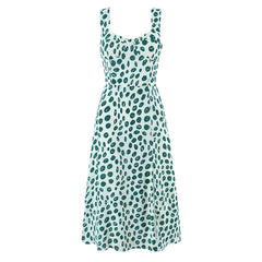 Lunivop Women's French Retro Dot Print Midi Dress Sleeveless A-line Holiday Summer Slit Dress for Daily Wear