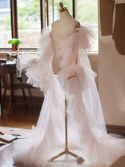 Hnewly Pink Shawl Mopping The Floor Handmade DIY Accessories Fairy Photography Elegant Mesh Ruffles Evening Gown Trailing