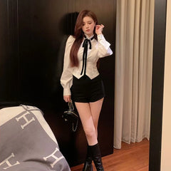 Hnewly White Shirts Women Lolita Style JK Student Pure Spring New Arrival Office Lady Slim Crop Hotsweet Trendy Long Sleeve Chic Design