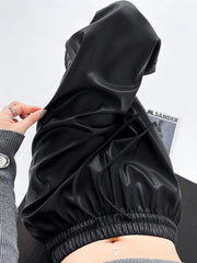 Hnewly Black Wide PU Leather Pants Women Autumn Vintage Elastic High Waist Y2K Harajuku Baggy Straight Trousers