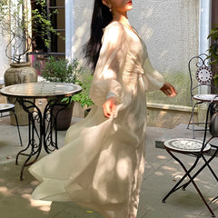 Hnewly DRESS TO IMPRESS Korean V-neck Pleated midi Dresses for Women beach Vintage Lace Party Dress female Summer casual Puff Sleeve Elegant Dreses