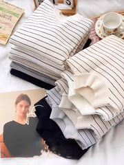 Hnewly Half High Collar Striped Sweater Velvet Bottoming Shirts for Women's Autumn Winter Thicked Warm Pullover Slim Knitting Top