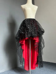 Hnewly New Spring Summer Short Front Long Back Women's Puffy Skirt Shiny 5-layer Irregular Mid-long Elastic Waist Fairy Skirts