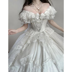 Hnewly Heavy Craft Gorgeous Original Lolita Wedding Off-Shoulder Dress Birthday Coming-of-Age Ceremony Princess Style Evening Gown
