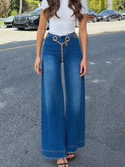 Hnewly Street Chains Belt Hollow Out Jeans Women Baggy Zipper Pockets Wide Leg Straight Denim Pants Summer Lady Y2k Chic Trouser