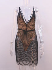 Hnewly DRESS TO IMPRESS Sexy Sequins Bling Backless Solid Off Shoulder Feminine Mini Dresses See Through Spaghetti Straps Summer Night Club Outfits