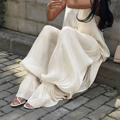 Hnewly Fashion Ruched Long Trousers Women's Elastic Waist Elegance Solid Leisure Trousers Autumn Commuting Clothing Female