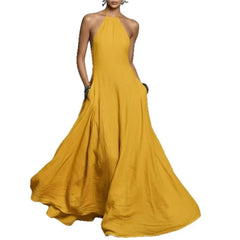 Lunivop Blue Sleeveless Prom Dresses Halter Pleated Wedding Party Dress For Women Formal Gowns Floor Length Gala