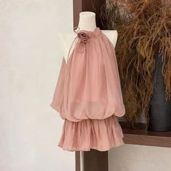 Hnewly Summer Gentle Hanging Neck Dress Women's Short Skirt Sleeveless A-line Skirt