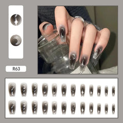 Hnewly Black Long Coffin Shape Fake Nail Ballet Reusable Adhesive Acrylic Press on Set Nails Artificial False Nails Art Tips Women Gift
