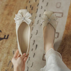 Hnewly Square Toe Woman Flats with Bow A Line Clothing Trend Cheap Korean Style New in Modest Aesthetic Stylish Shoes for Women