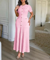 Hnewly Elegant Temperament Solid Color Short Sleeved Hip Hugging Women's Dress