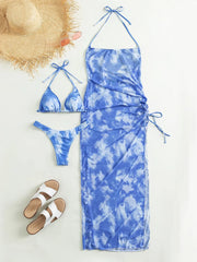 Hnewly 3 Pieces Tie Dye Triangle Bikini Women With Cover Up Swimwear Female Trikini Swimsuit Bathers Bathing Swimming Suit Summer