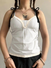 Hnewly Fashion Solid Lace Spliced Simple All-Match Women Camisole Tops Basic Slim Fit Fake 2 Piece Blouses