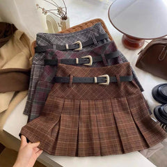 Hnewly Vintage Plaid Skirt Women Preppy Style Kawaii Pleated Skirt Korean Fashion Autumn Winter A-line Streetwear Mini Skirts