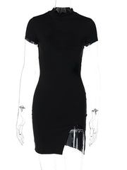 Hnewly Short Sleeve Lace Up Backless Mini Dress For Women Side Slit Bodycon Skinny Sexy Streetewar Casual Outfits Sexy Club