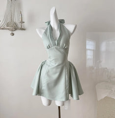 Hnewly Summer Women Korean Evening Mini Dress A-line Halter Frock Birthday One-Piece 2000s Aesthetic Prom Gown Shoujo Vacation