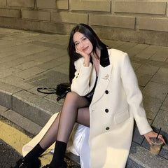 Hnewly WINTER OUTFITS White Suit Coat Women Winter Jackets New Korean Fashion Loose Temperament Mid Length Thick Long Coats Autumn Clothing