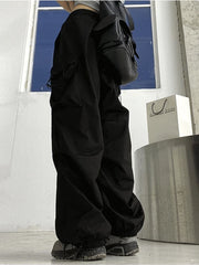 Hnewly Oversized Jogger Cargo Pants Women Mid Waist Streetwear Fashion Grey Wide Leg Baggy Trousers Y2K Casual Pants Drawstring Pocket