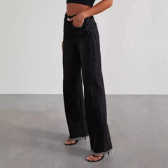 Hnewly High-waisted Straight-leg Furred Jeans, Women's New Fashion High-waisted Wide-leg Pants Jeans,spring and Autumn for Women Y2k