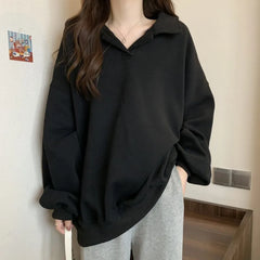 Hnewly WINTER OUTFITS Sweatshirts Women M-4XL Loose Classic Minimalist Pure Casual Daily Korean Style Basic Streetwear Autumn Stylish Students Retro