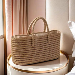 Hnewly New Arrivals Summer Crochet Handmade Women's Tote Bag Custom Raffia Straw Zipper Waterproof Polyester 3L+ Capacity Rectangle