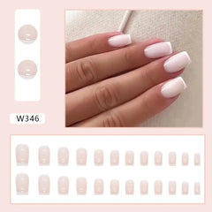 Hnewly 24PCS Short Square False Nails French White Edge Fake Nials Silver Flame Full Cover Press On Nails Detachable Ballerina Nail Tip