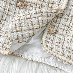 Hnewly Women New Autumn Tweed Elegant Vintag Vest V-neck Sleeveless Slim Pockets Waistcoat Ladies Fashion Womens Short Small Vest