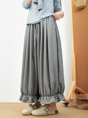Hnewly New Women's High Waist Wide Leg Cropped Pants, Retro Loose Lantern Pants, Spring Autumn Sweet Ruffled Casual Trousers.