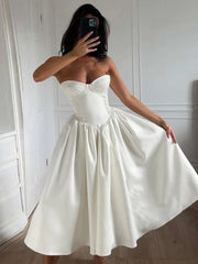 Hnewly Backless Elegant Dress Women Sexy Cleavage Chest Wrap Y2KStyle Loose Ruffles Gown Sweet Girl Prom Trend Long Bodycon