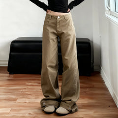 Hnewly Khaki Jeans Women Basic Straight-Leg Denim Long Pants Y2K Streetwear 90s Loose Trousers Spring All match Outfit Casual