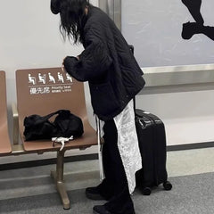 Hnewly Korean Style Lace Skirts White Y2k 2000s Women Tulle Vintage Harajuku Mesh Overlay Long Skirt Lace Up Retro Streetwear